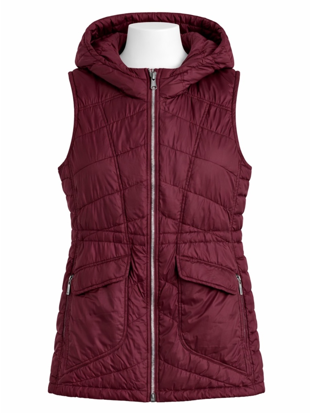 Size L Athleta Women’s Down Puffer Vest Hooded Burgundy Lightweight